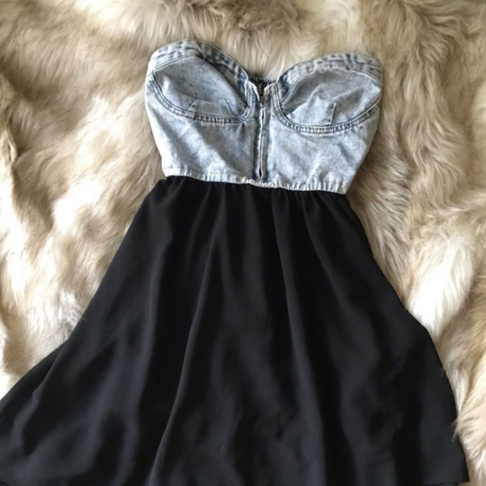 Forever 21 Mixed Media Denim Corset Strapless High Low Dress S Festival
